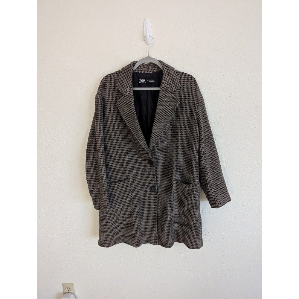 Zara houndstooth coat size M tailored neutral outerwear cool girl - Picture 2 of 7